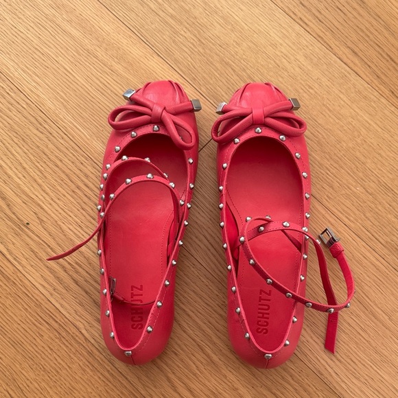 SCHUTZ bright Pink Studded Flats with Bow - Picture 6 of 6